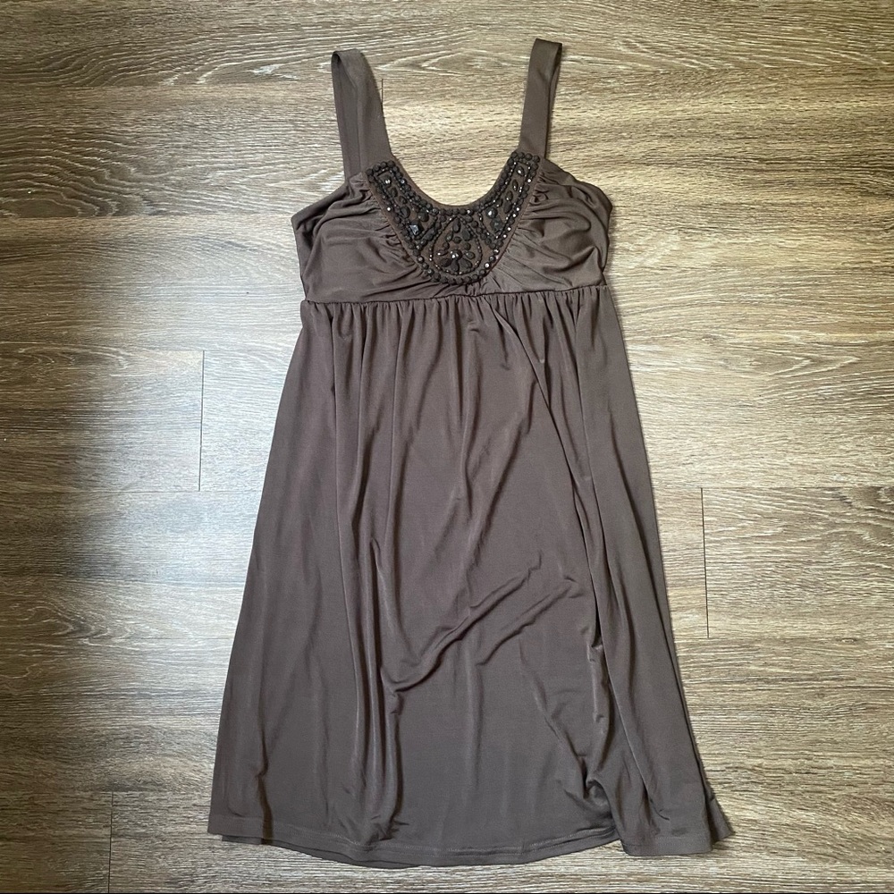 CANDIES brown jeweled scoop neck dress